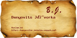 Benyovits Jávorka névjegykártya